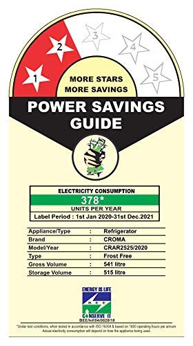 CROMA 541 L 2 Star (2020) Inverter Frost Free Double Door Refrigerator (CRAR2525, Silver)(OPEN BOX) CROMA 541 L 2 Star (2020) Inverter Frost Free Double Door Refrigerator (CRAR2525, Silver)(OPEN BOX)